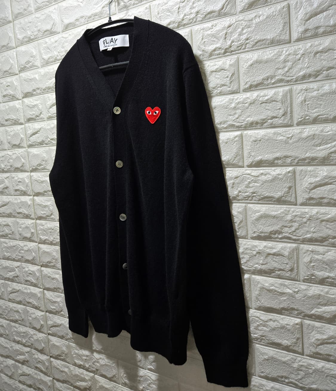 꼼데가르송 레드하트 와펜패치 울 니트 가디건 XL 상품이미지4