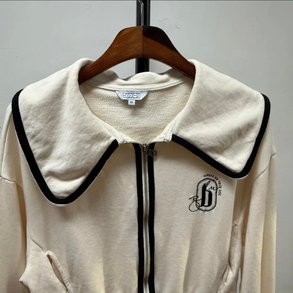 EGOIST 에고이스트 빅카라 배색 집업 맨투맨 아이보리 55 JS20 상품이미지2