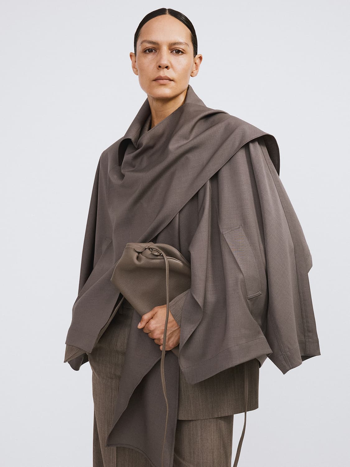 렉토 RECTO 머플러 랩 코트 세피아 그레이 상품이미지4