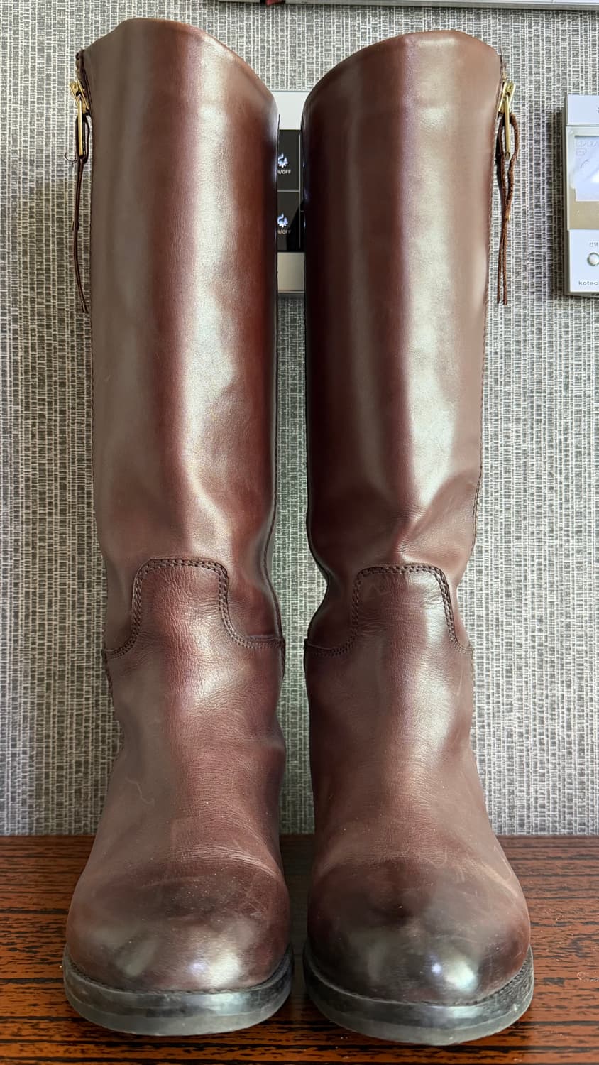 레노마 renoma 브라운 기모 안감 사이드 지퍼 리얼 레더 가죽 롱부츠 상품이미지1