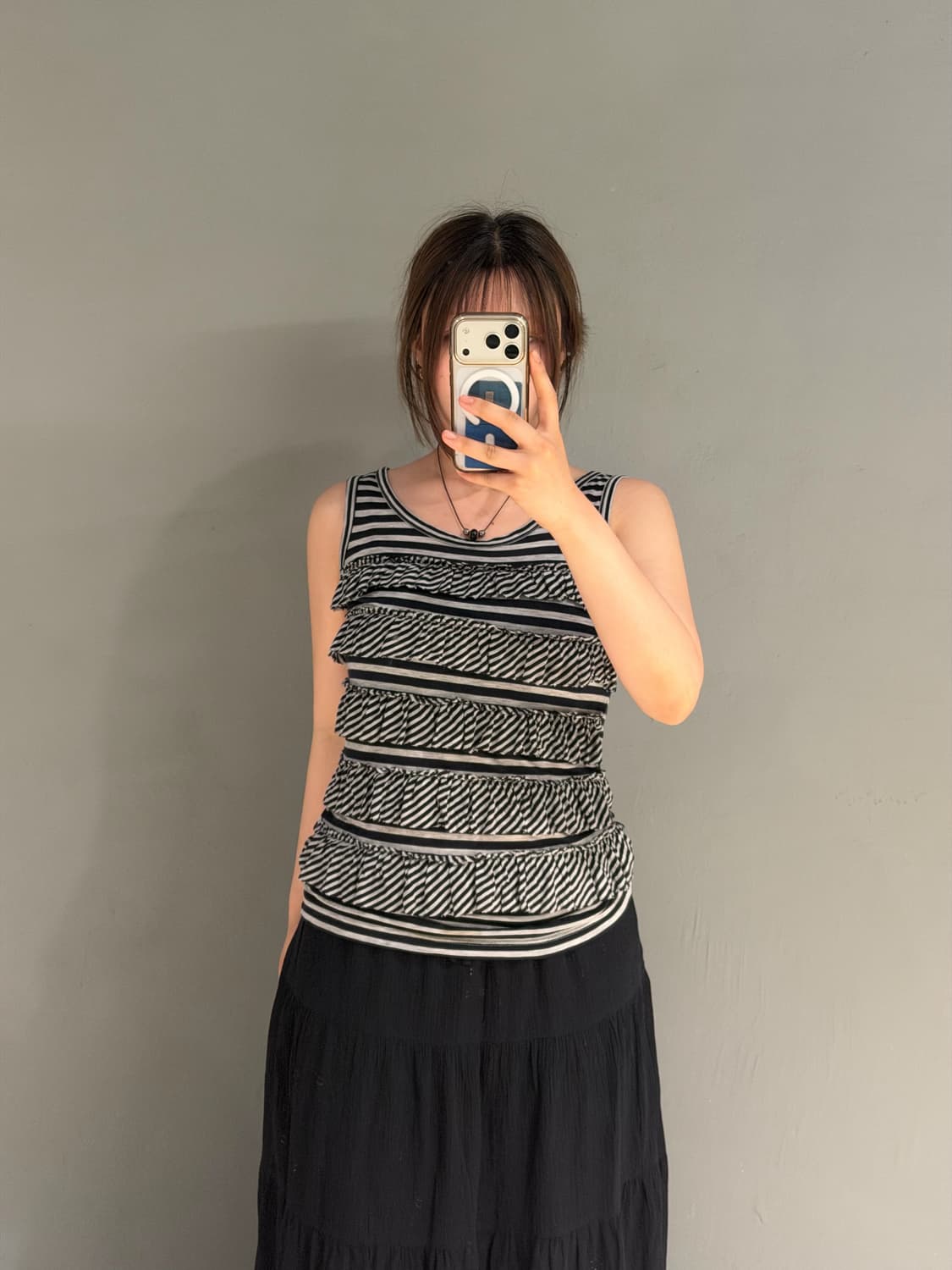 stripe pattern frill detail sleeveless  상품이미지2