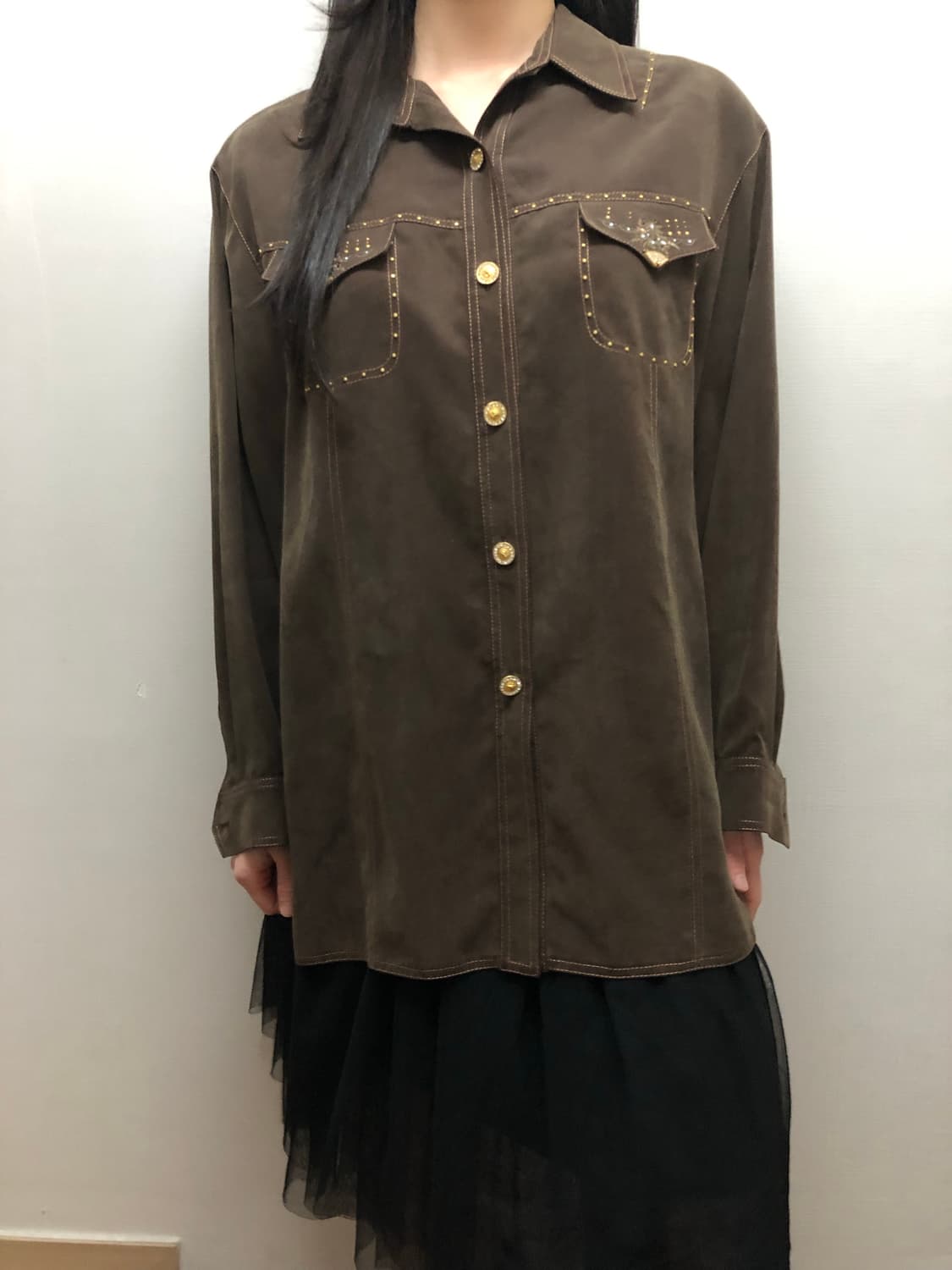 빈티지 브라운 오리엔탈 스터드 셔츠 상품이미지2