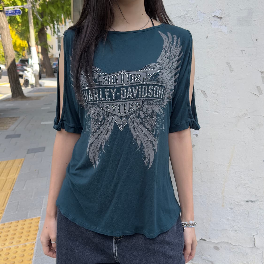 2000s 할리데이비슨 엔젤 윙 블링 반소매 탑 상품이미지8