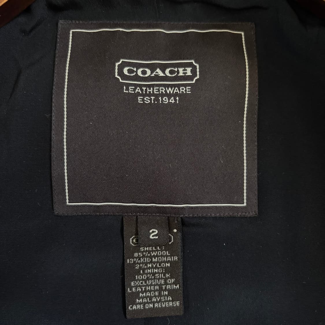 코치 정품 더블 코트 헤링본 2 사이즈 모헤어 가죽 디테일 상품이미지3