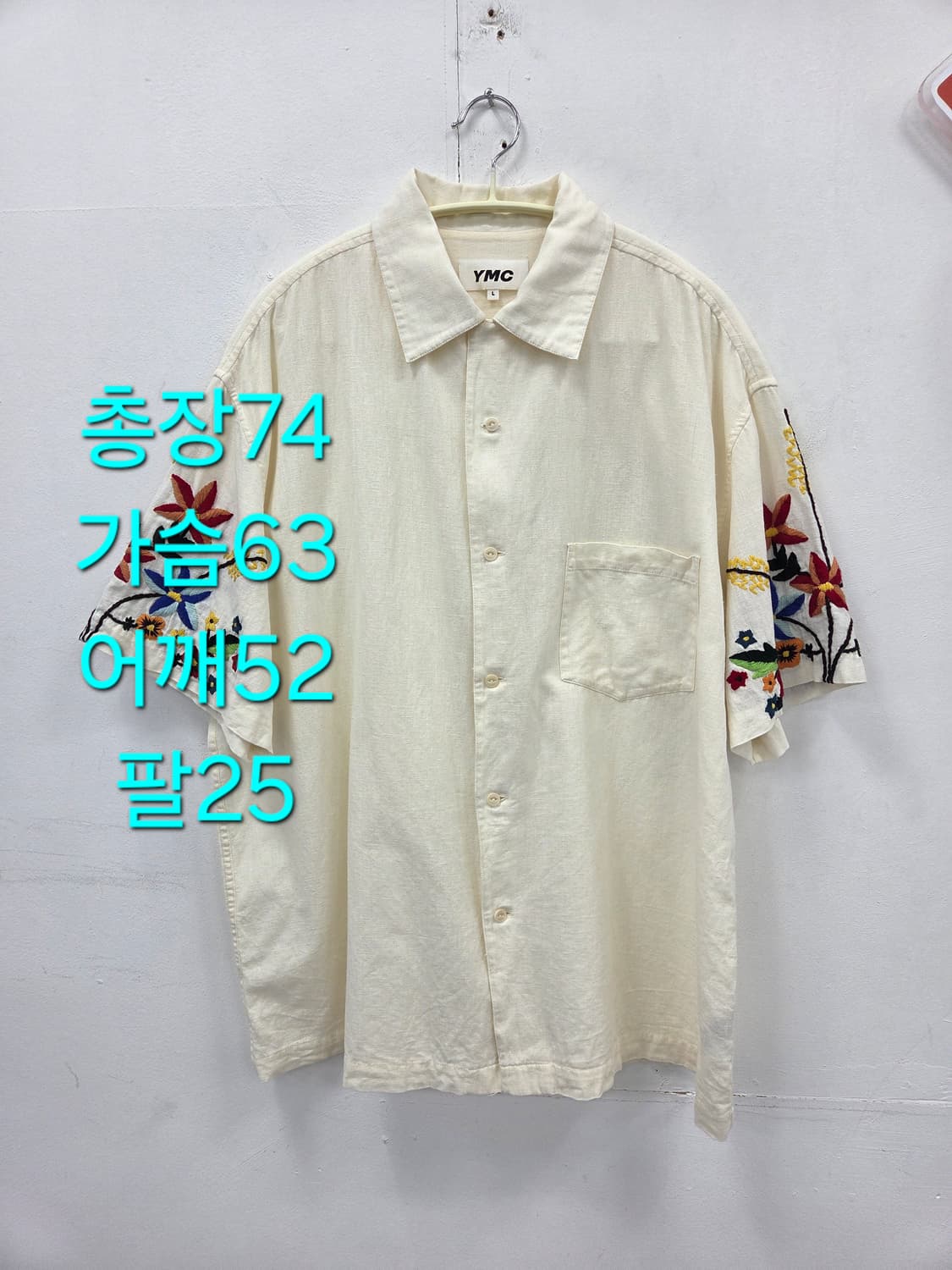 L 22SS YMC 꽃 자수 반팔 셔츠 아이보리 상품이미지2