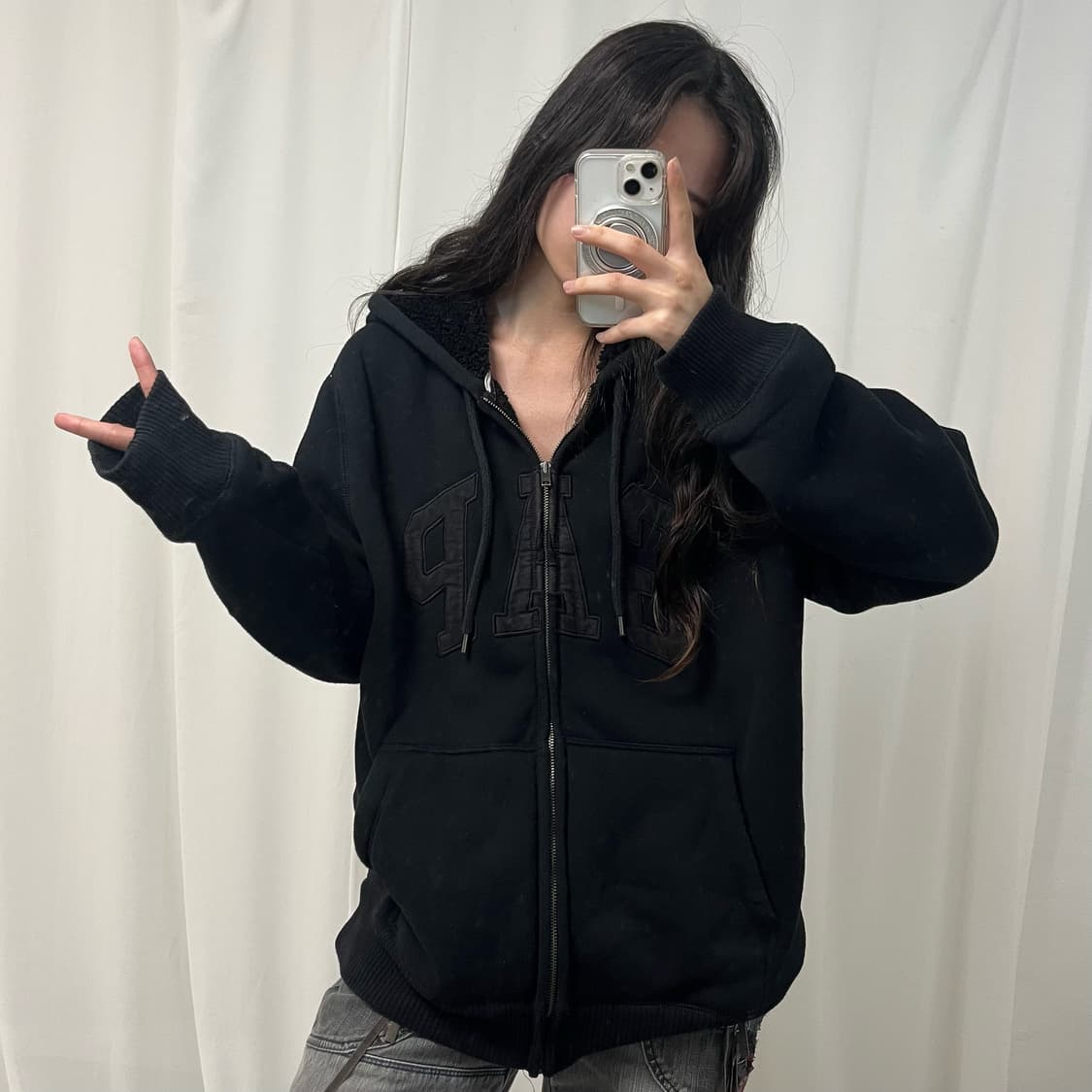 GAP black fleece hood zip-up 상품이미지2
