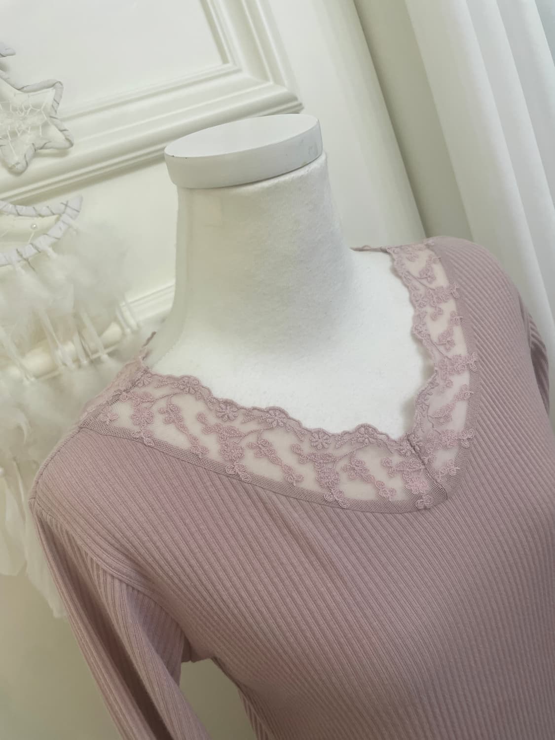 pink lavender lace point rib top(size-F) 상품이미지7