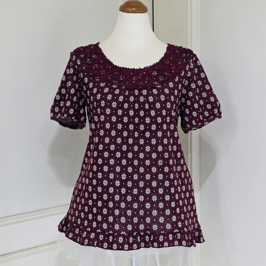 엑시즈팜)일본빈티지 꽃무늬레이스 노르딕 눈꽃연말 프릴캉캉 로맨틱 블라우스 상품이미지2