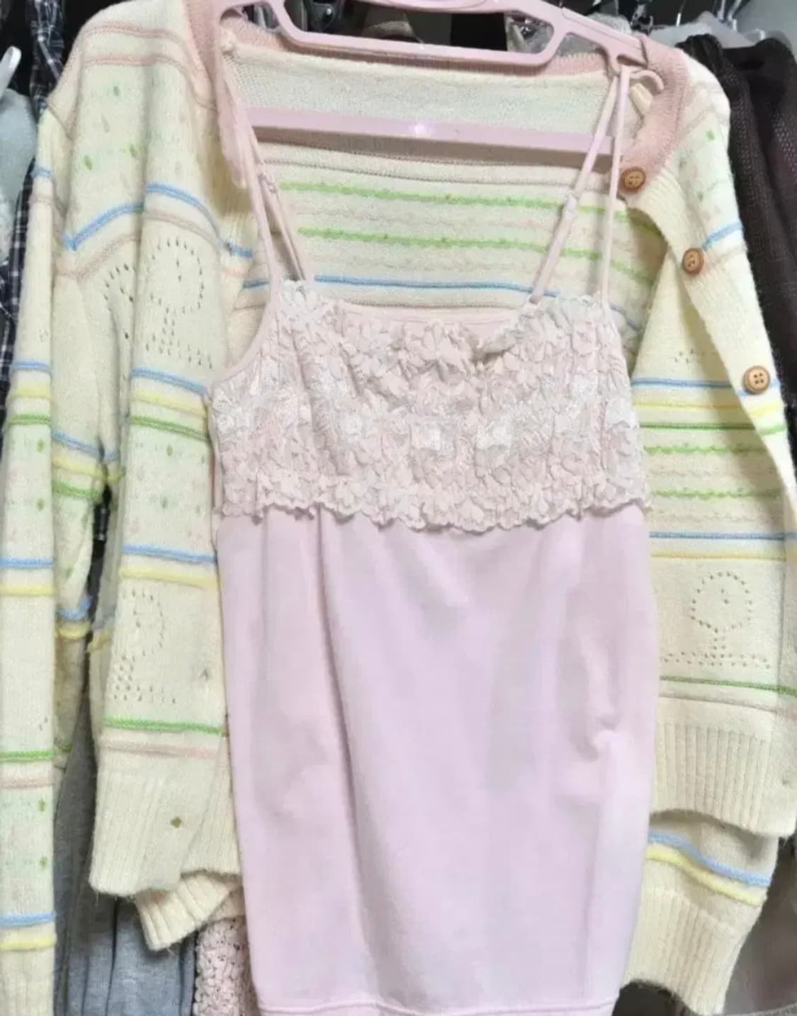 (4벌 일괄가)리본 도트 눈송이 니트 가디건 나시 라떼갸루 러블리 모리걸 상품이미지5