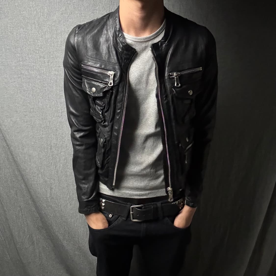 양가죽 포켓 크롭 자켓 상품이미지4