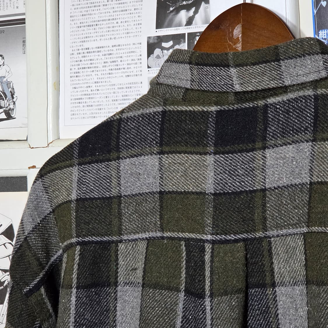 일본 빈티지 카키 그레이 아메카지 체크 셔츠 상품이미지6