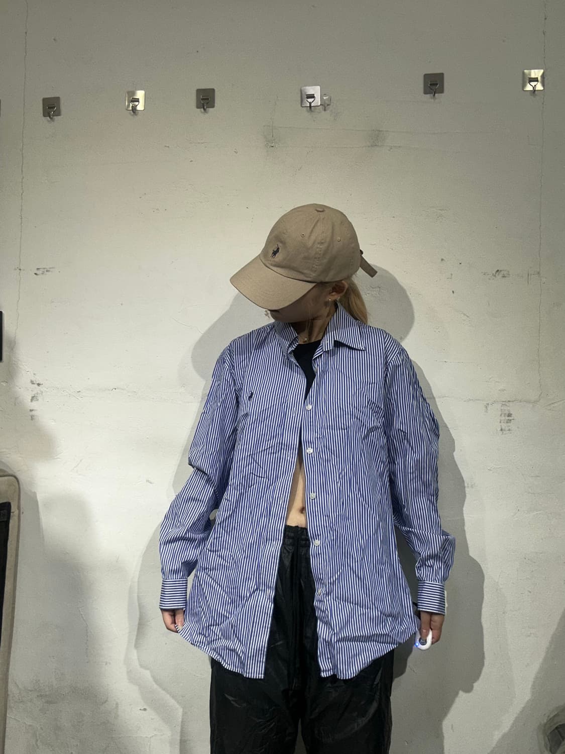 폴로 블루 스트라이프 커스텀핏 오버핏 셔츠 상품이미지2