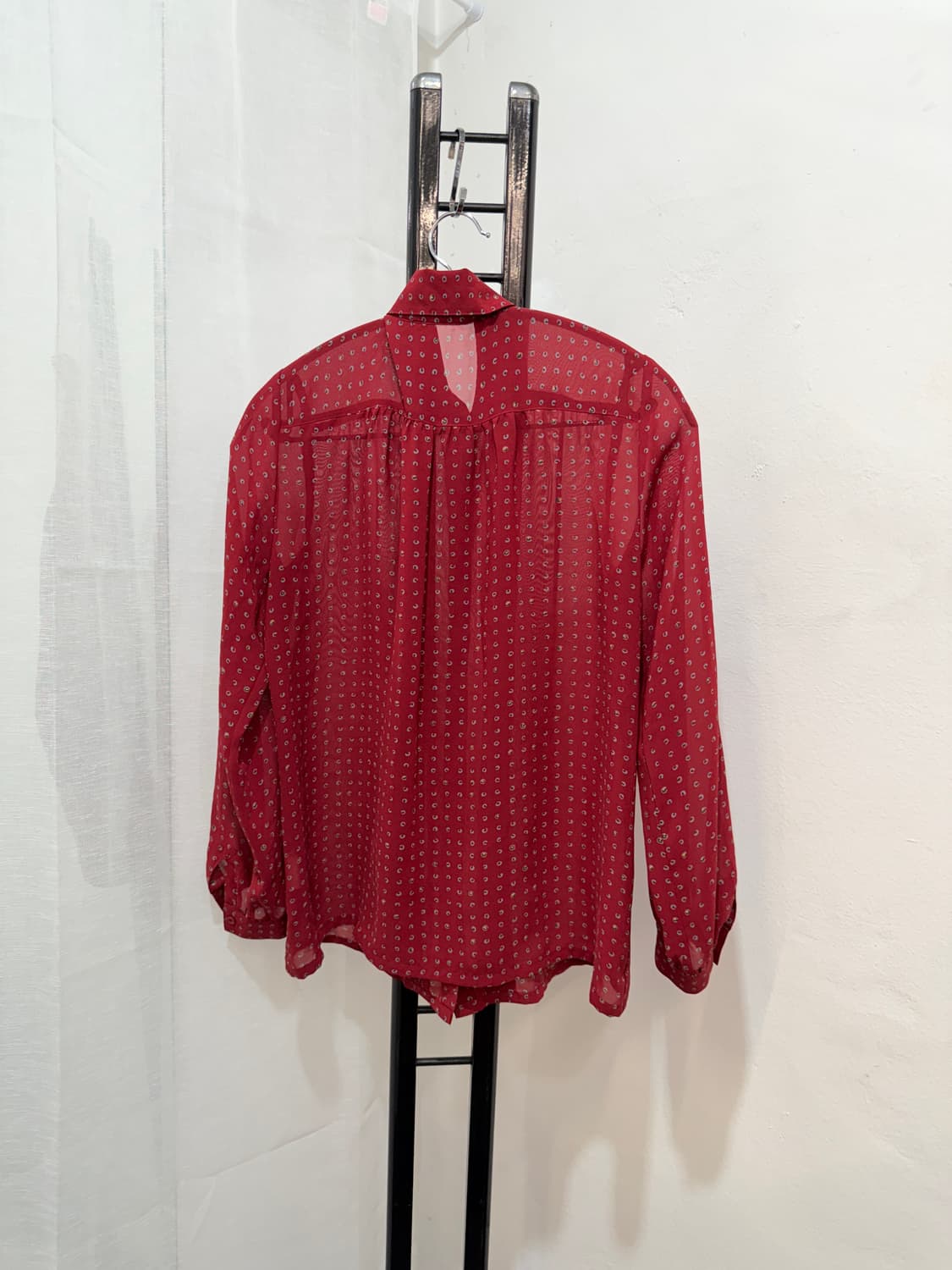 일본빈티지 플리츠 프린팅 와인긴팔블라우스 3516 상품이미지6