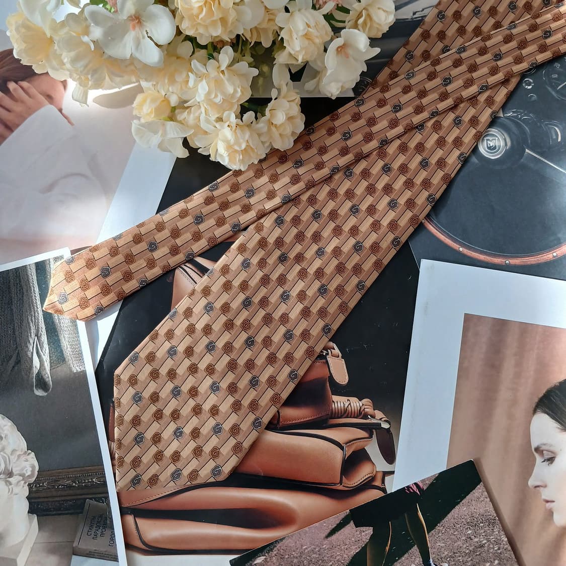 랑방 실크 브라운 패턴 넥타이 9.1cm A등급 A19583
 상품이미지3