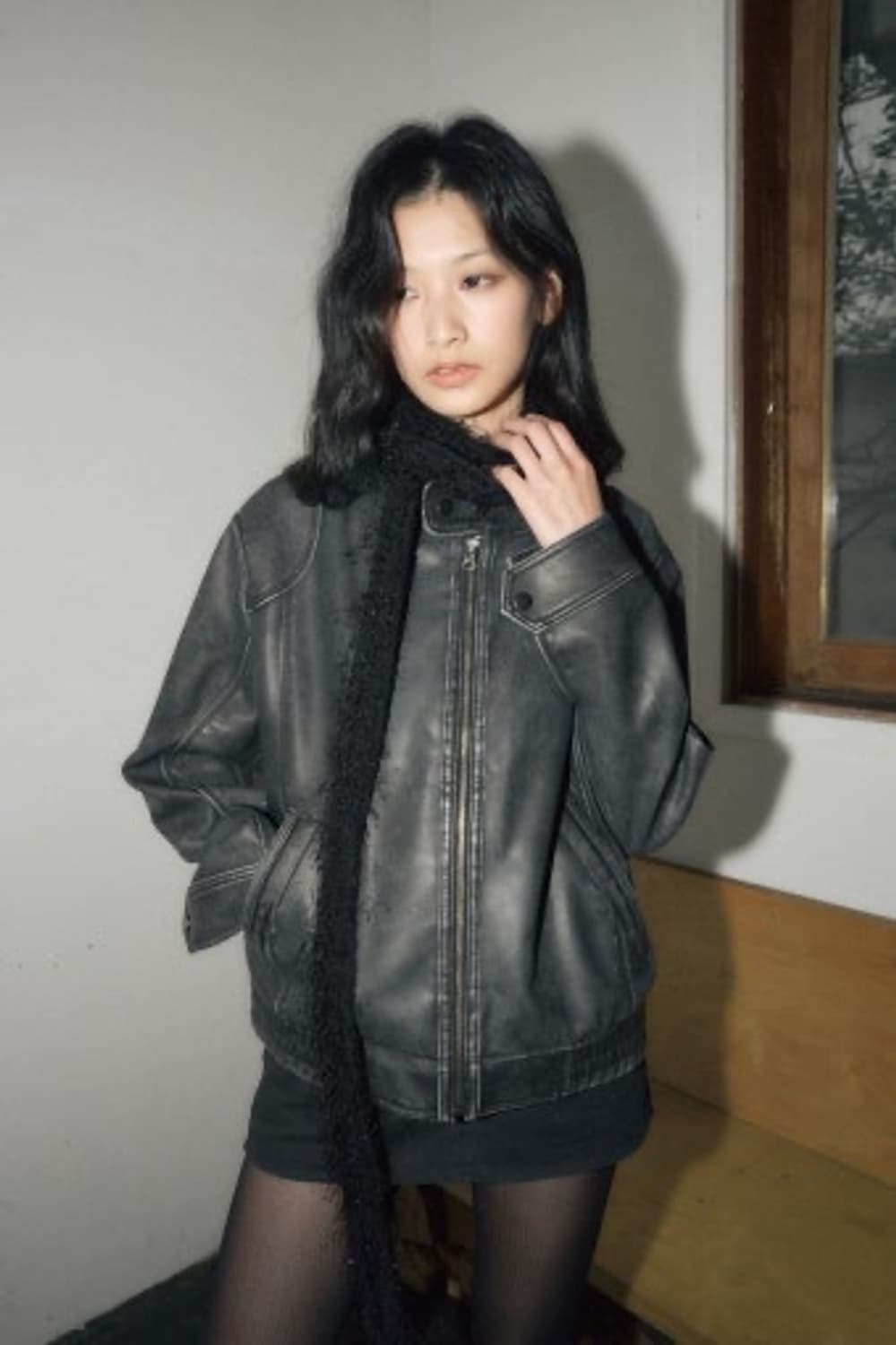 헬레네 파리스 워시드 레더 자켓 래더 봄버 레더 블루종 상품이미지2