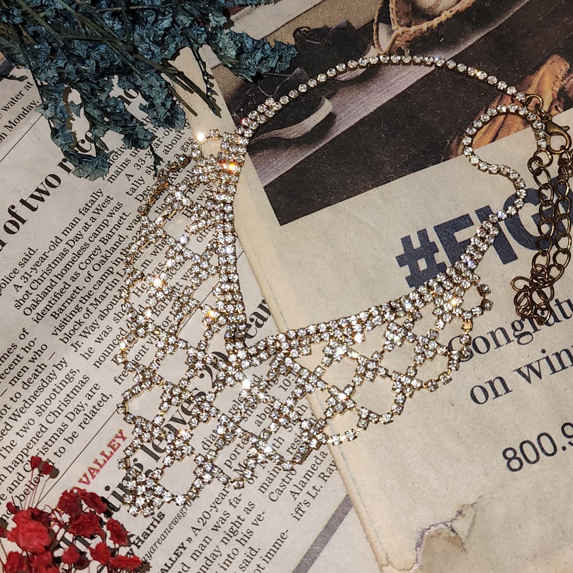 90s 프랑스 빈티지 쥬얼리 크리스탈 큐빅 샹들리에 목걸이 빈티지 목걸이 상품이미지1