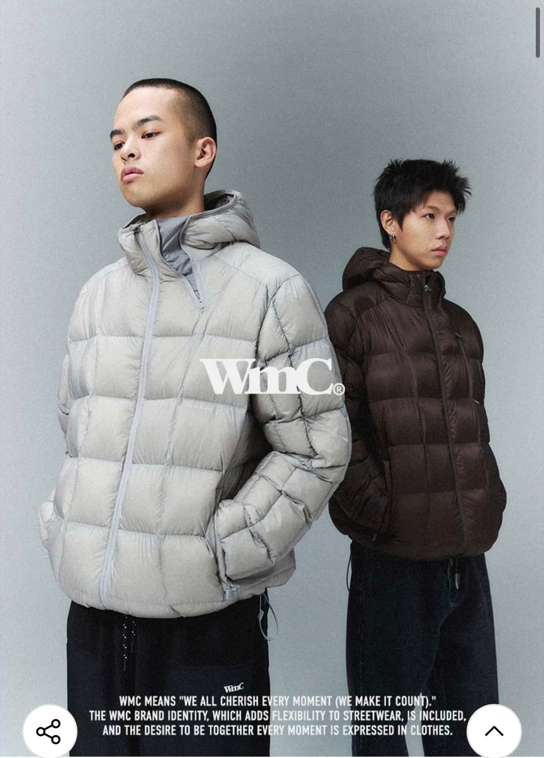 WMC 스퀘어 퀄팅 다운 자켓 그레이 s (경량패딩) 상품이미지1