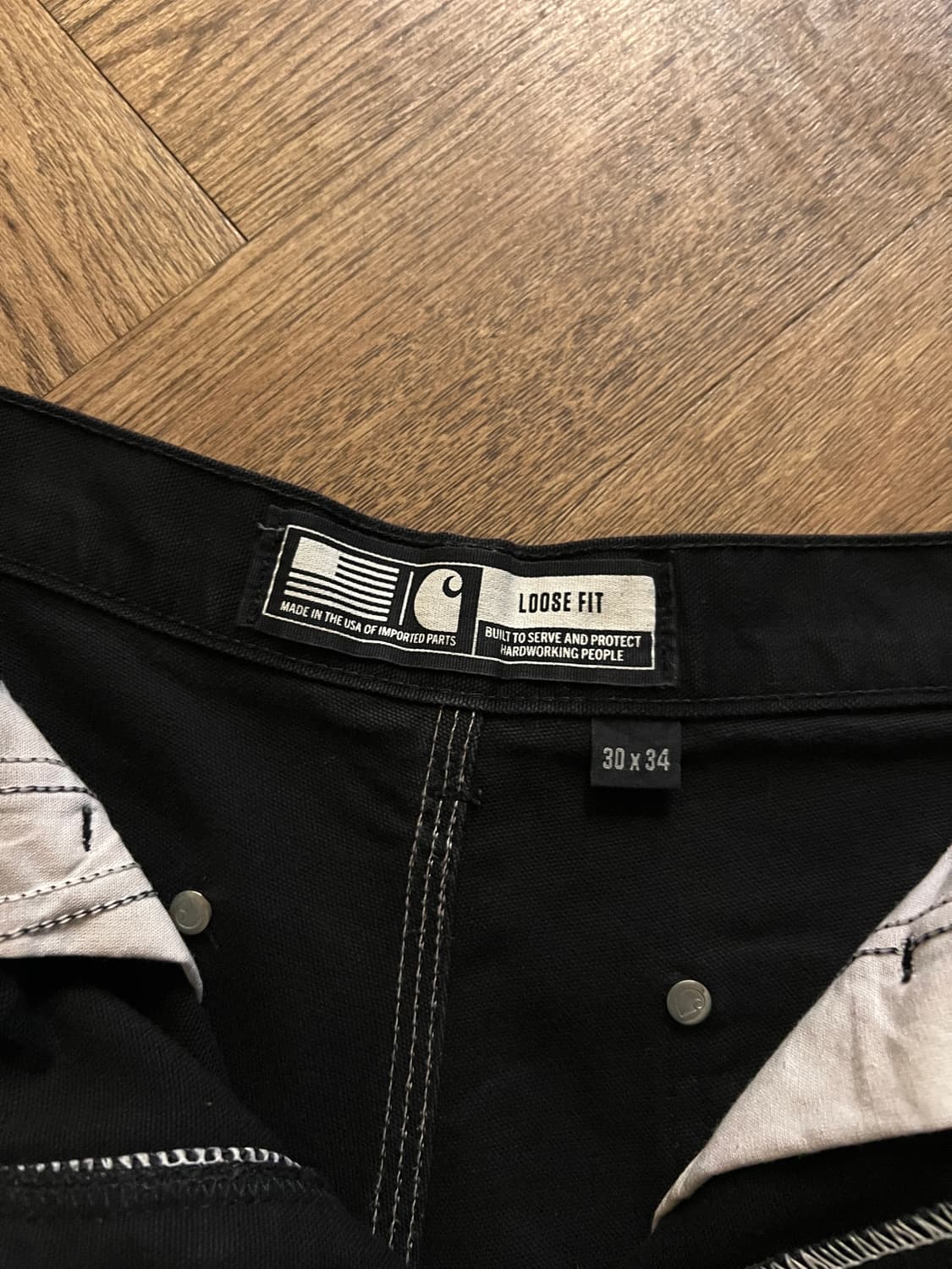 [30]칼하트 Made in USA 블랙 더블니 워크 팬츠 상품이미지3