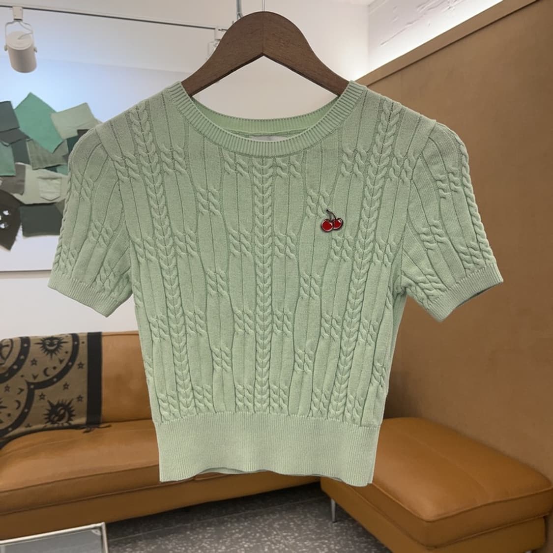 키르시 키치 체리로고 피스타치오 그린 반팔 니트 1 C07604 상품이미지3