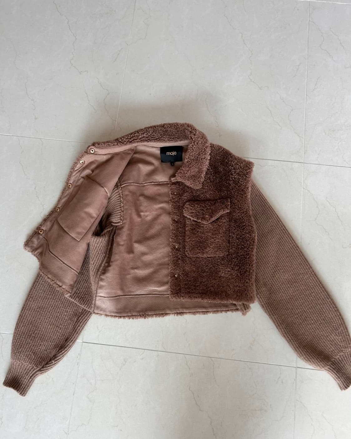 Maje 마쥬 페이크퍼 니트 블루종 브라운 자켓 상품이미지4
