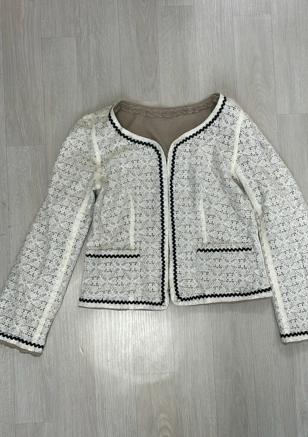 리버시블 빈티지 자켓 베이지 꽃패턴 화이트 상품이미지3