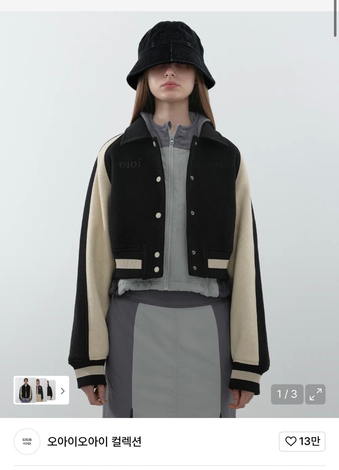 오아이오아이 레이어드 로고 크롭 바시티 자켓 상품이미지7