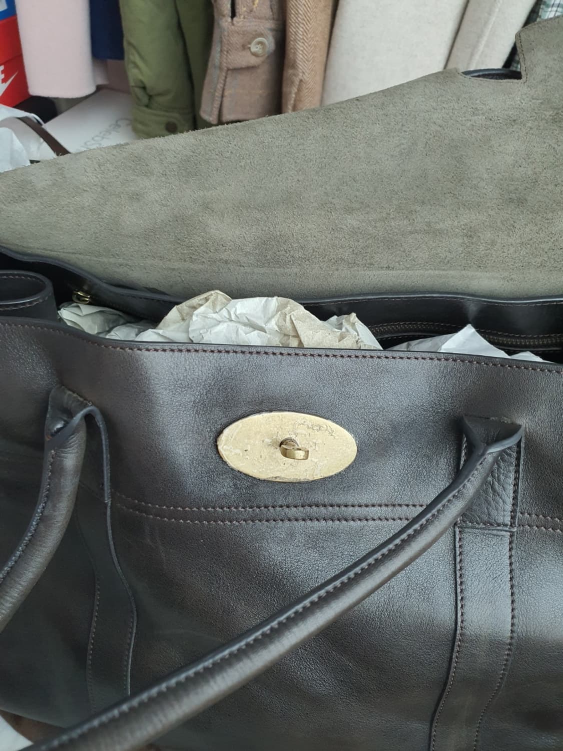 Mulberry 초코렛색 베이스워터 오버사이즈 피카딜리 토트백  새상품 상품이미지5