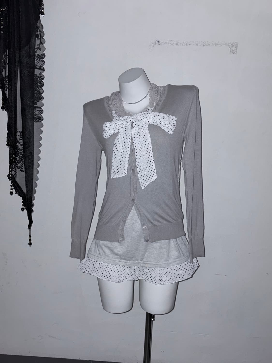 뮤트그레이 공겜여주 3피스 세트 땡땡이, 리본, 원피스 상품이미지2