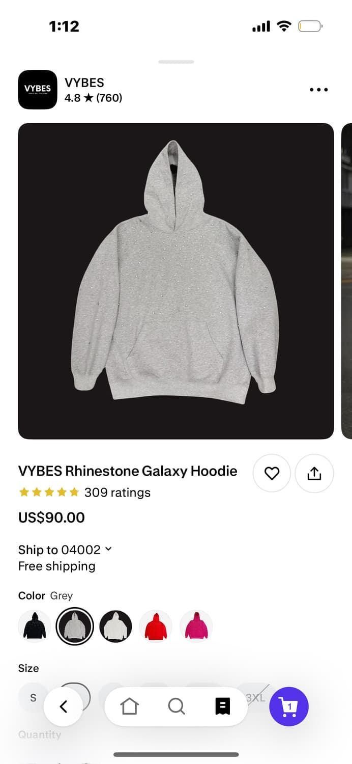 VYBES 라인스톤 갤럭시 후드티 그레이 새상품 상품이미지3