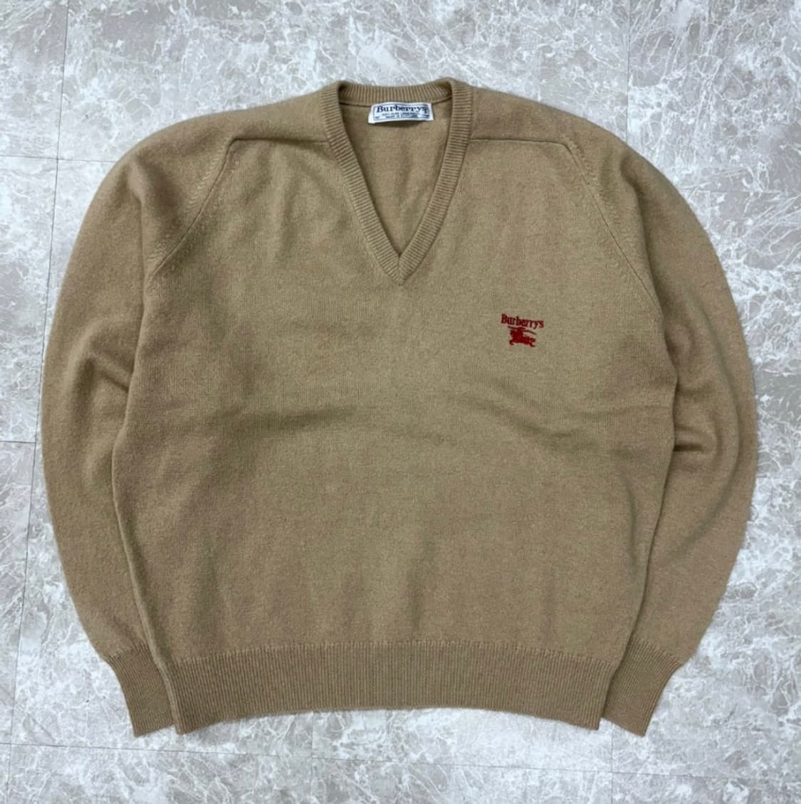버버리 베이지 램스울 브이넥 니트 90-00s (택배비포함) 상품이미지2
