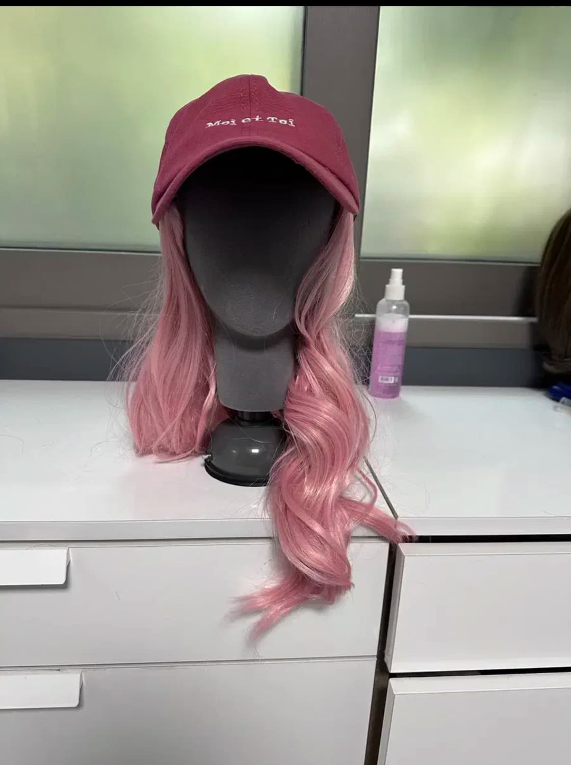 핑크 롱웨이브 일체형 모자가발 상품이미지1