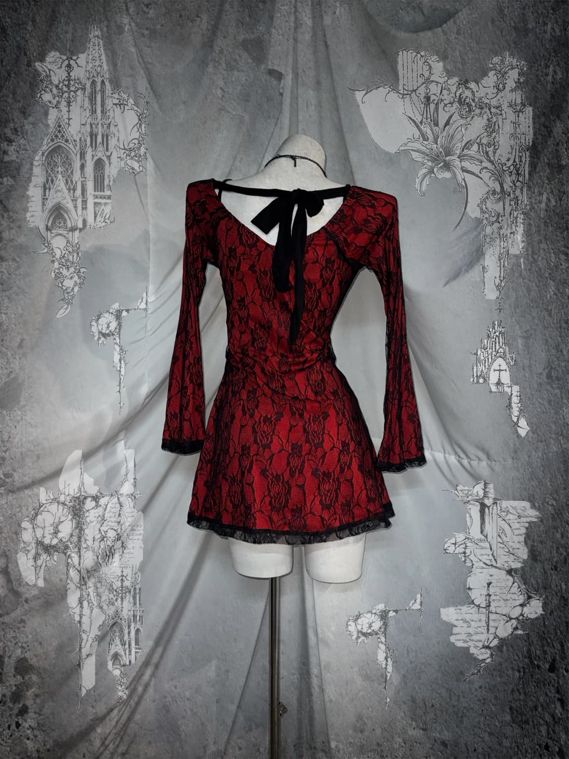 고스고딕 오리엔탈 블랙 레이스 레드 코디세트  상품이미지1