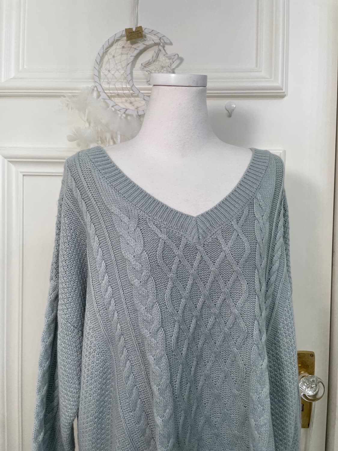 indi mint blue v-neck loose slit sweater 상품이미지5