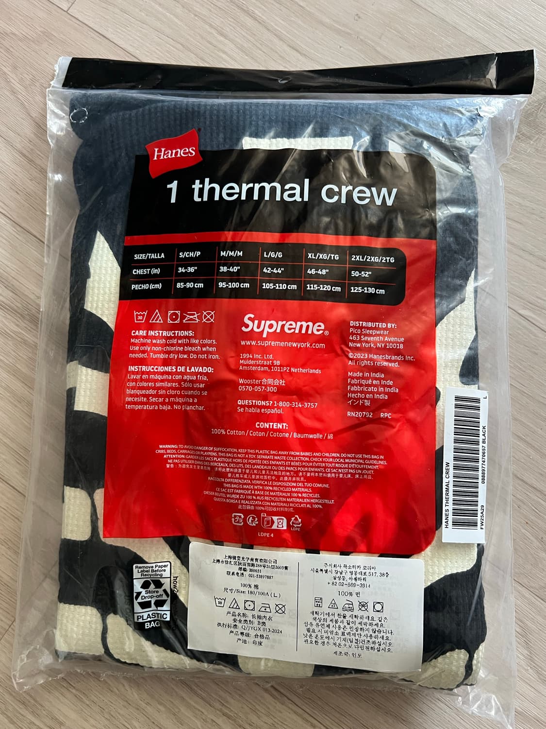 슈프림 헤인즈 본즈 써멀 크루 블랙 상품이미지2