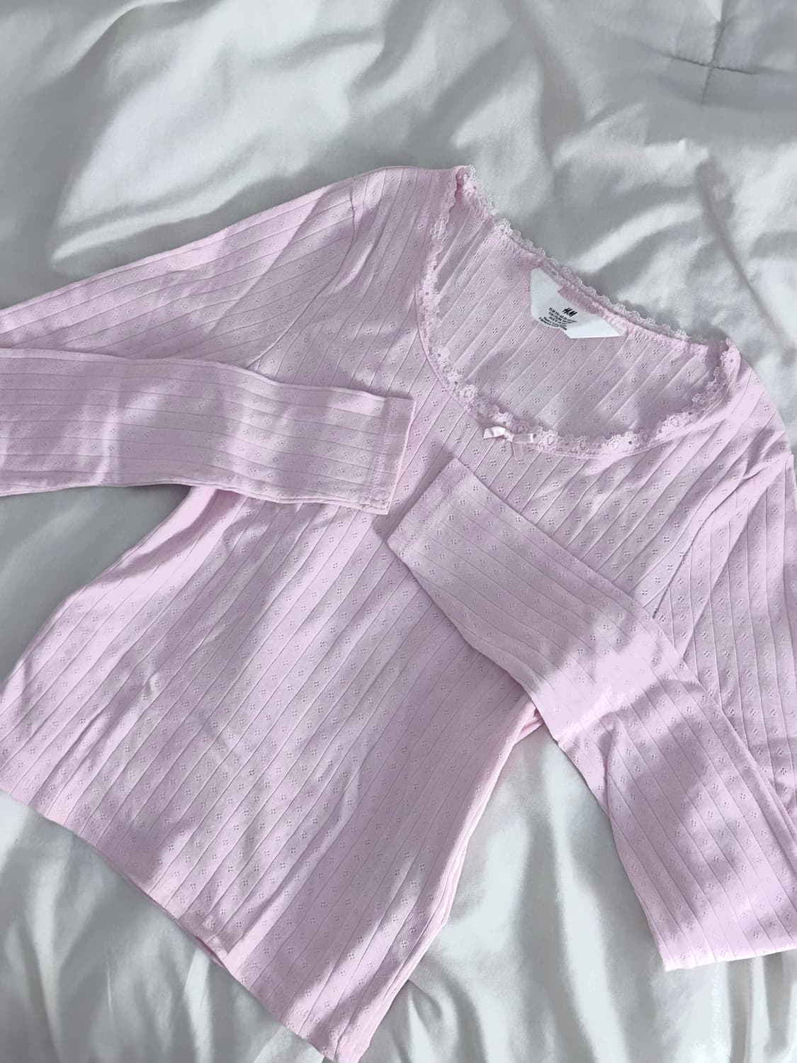 H&M 레이스 포인텔 쿨 베이비 핑크 긴팔 티셔츠 상품이미지2