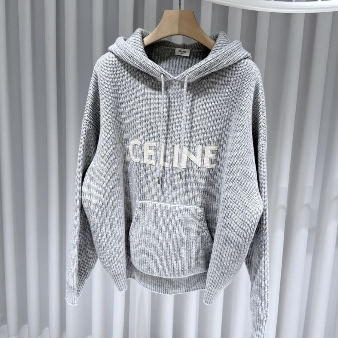 M / 셀린느 울 리브드 그레이 니트 후드 상품이미지2