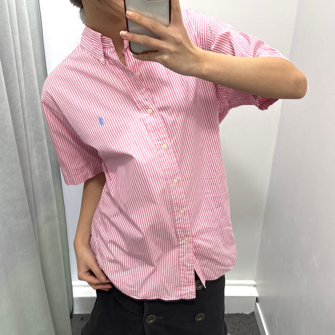 폴로 핑크 스트라이프 반팔 셔츠 상품이미지2