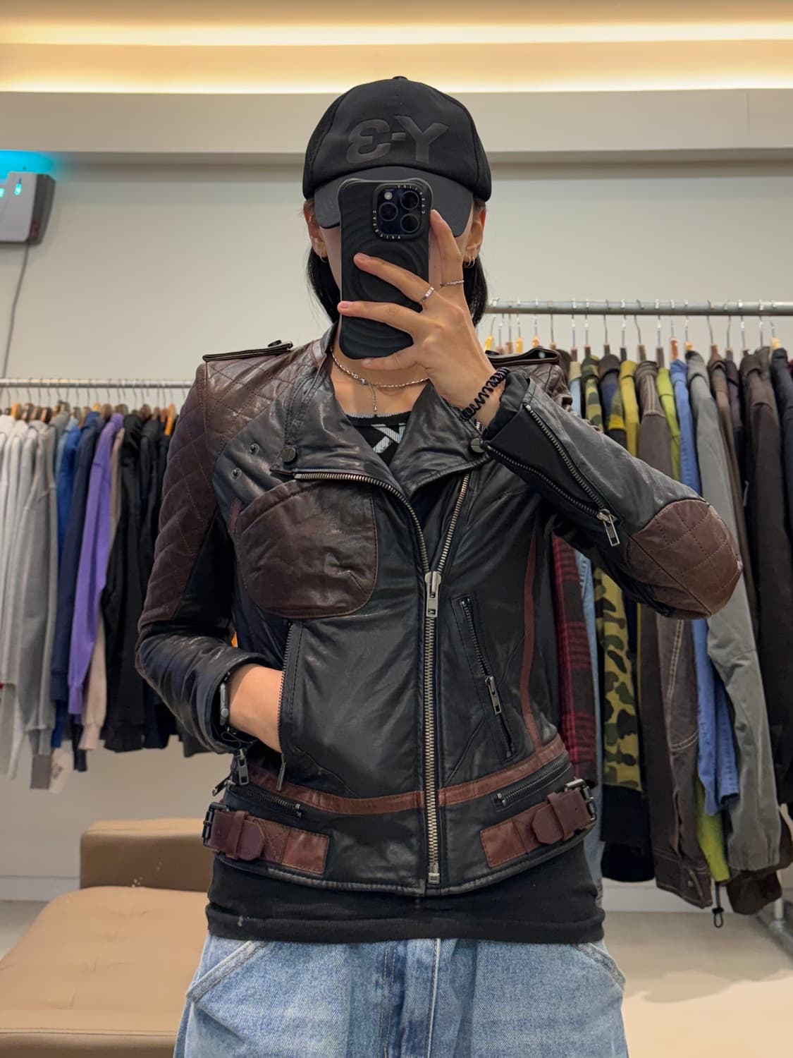 시스템 투톤 레더 라이더 자켓 상품이미지6