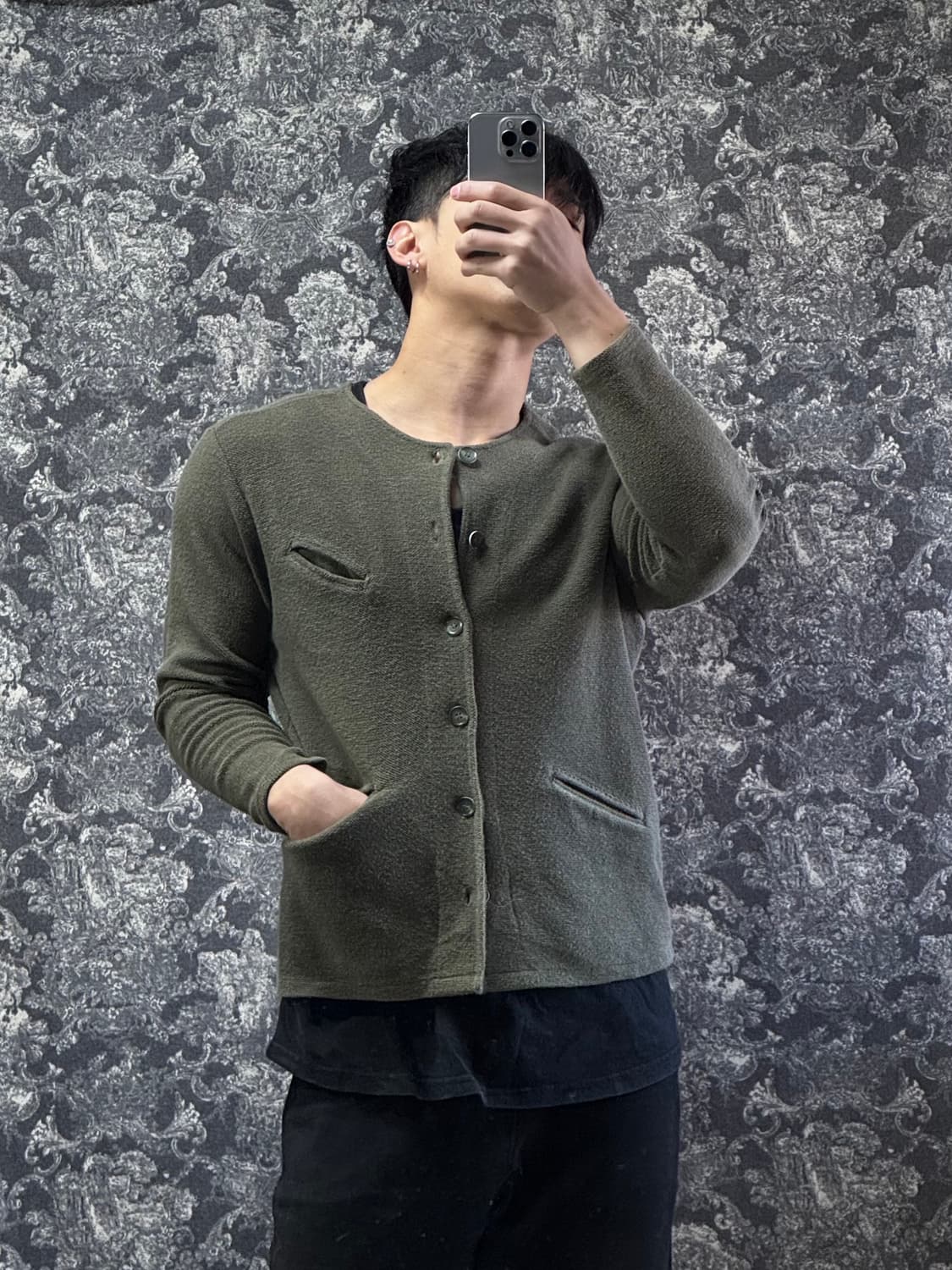 vintage 빈티지 카키 와플 가디건 상품이미지1