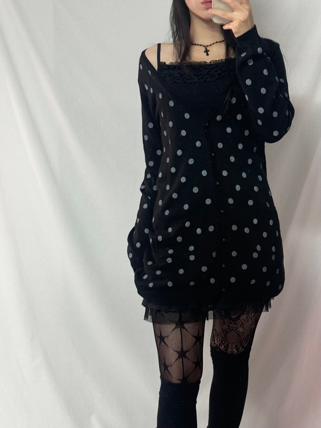 도트 패턴 버튼 롱 가디건 상품이미지7