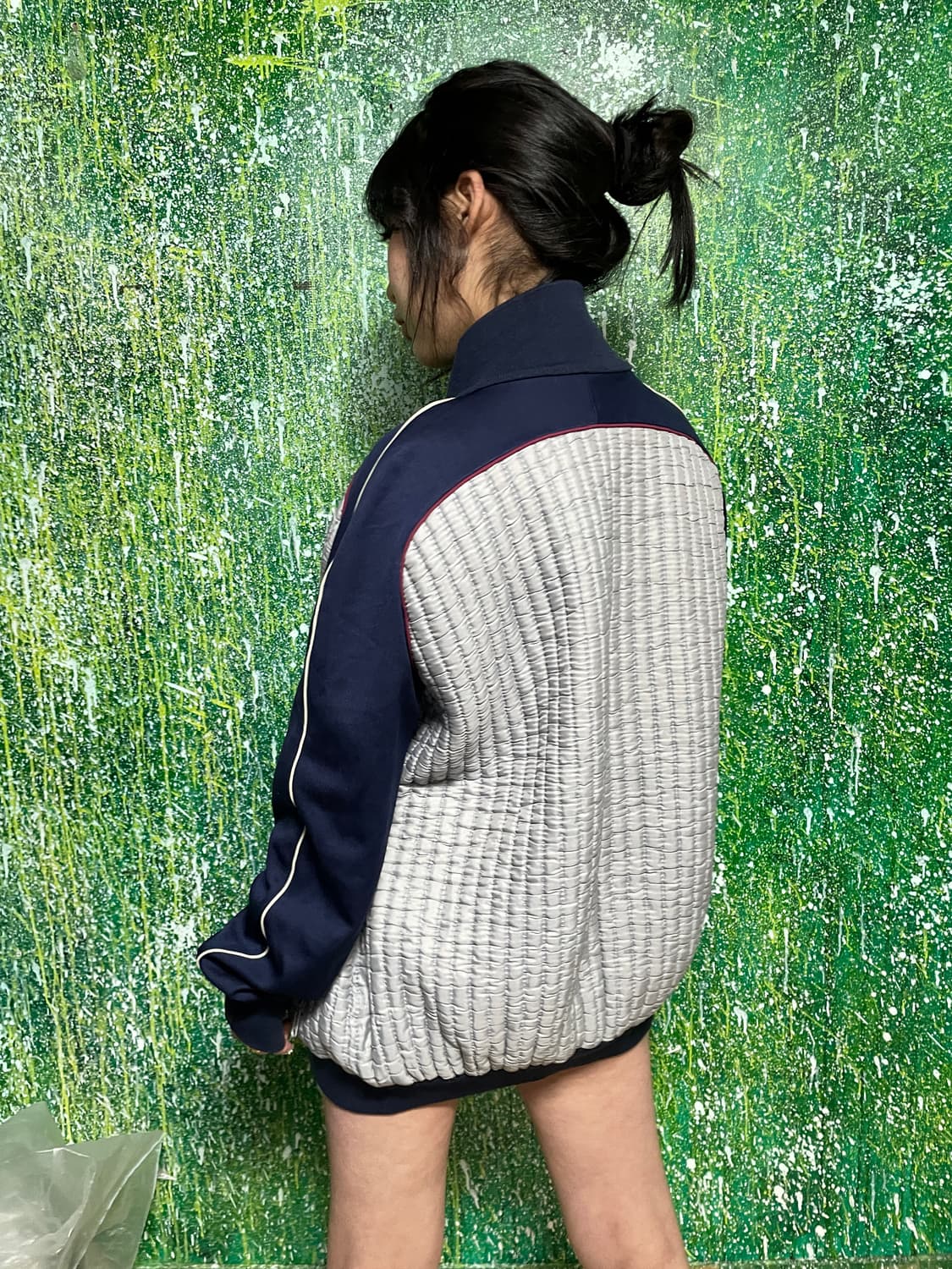 80s 아디다스 퀼팅 패딩 져지 집업 스카이블루 네이비 자켓 XL 상품이미지4