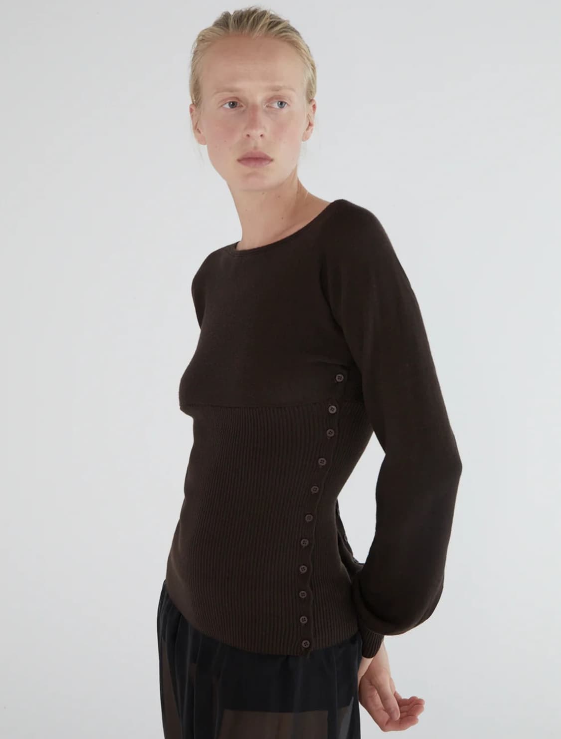 [S,M]팔로마울 Fa 버튼 니트/브라운 상품이미지7