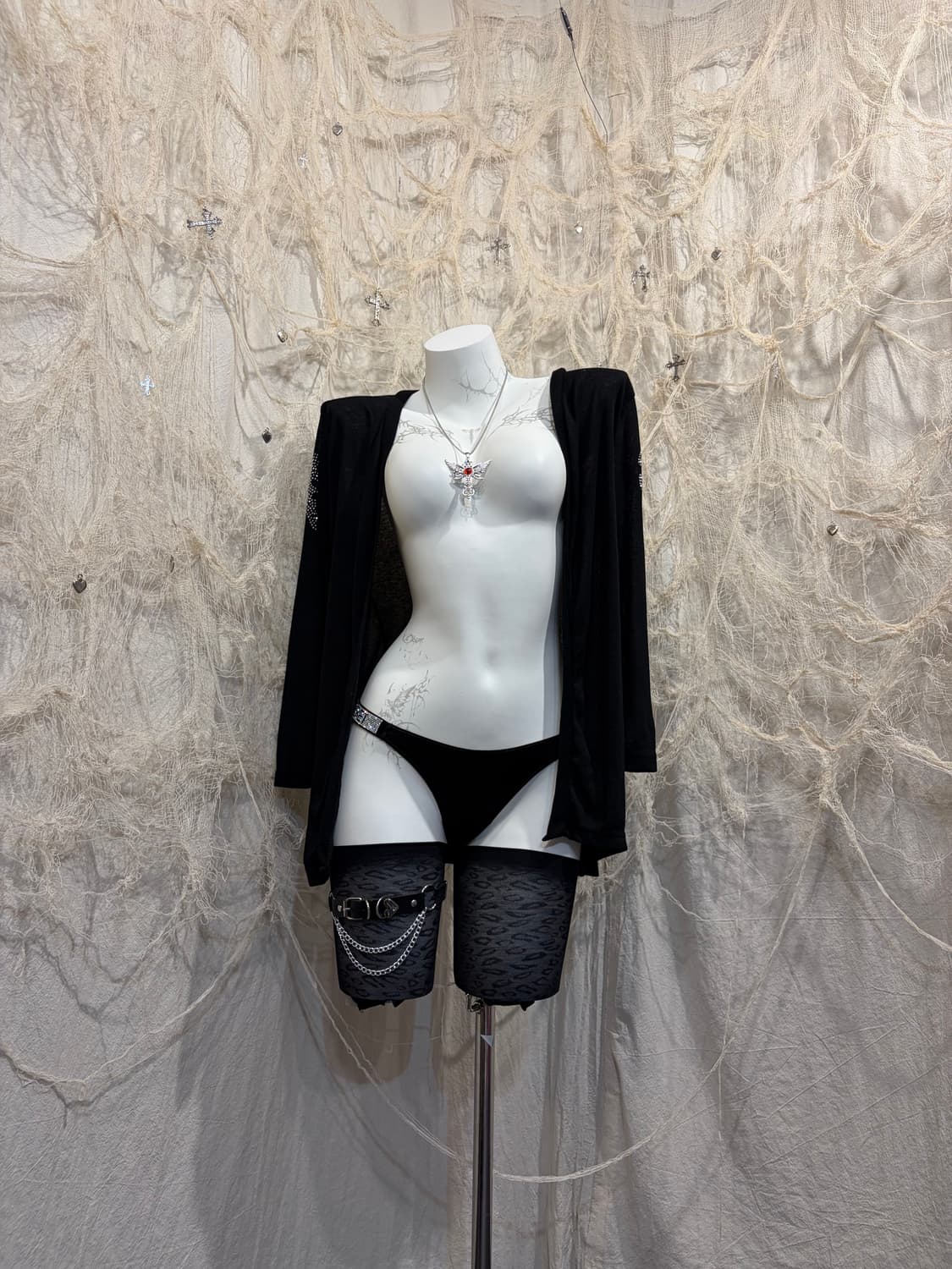 00‘s skull cubic See-through Cardigan 상품이미지4