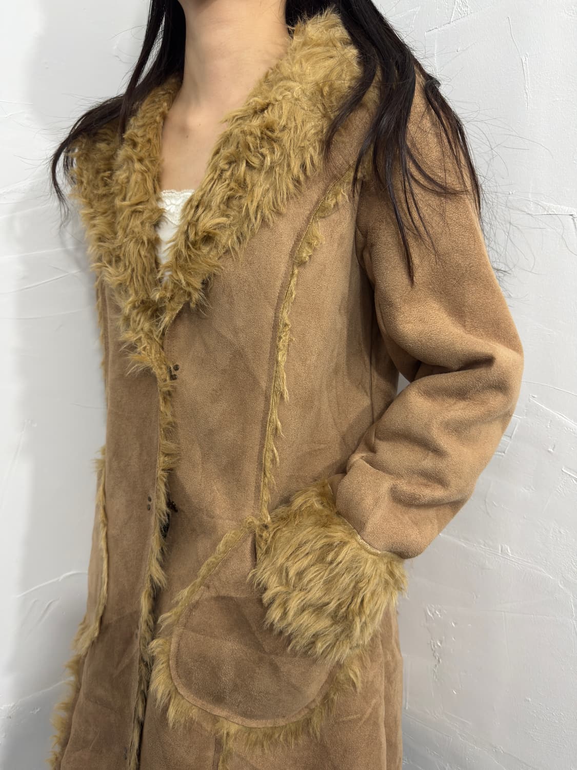 royal party fur detail suede hood coat 상품이미지7