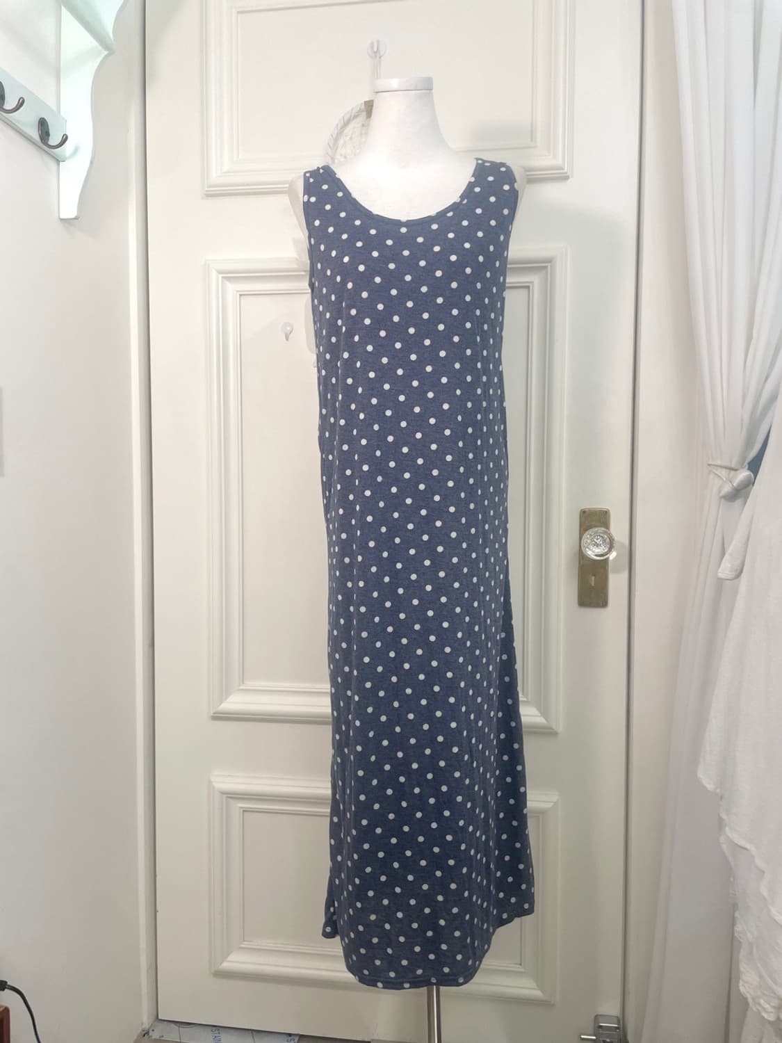 denim mood dot cotton sleeveless long op 상품이미지1