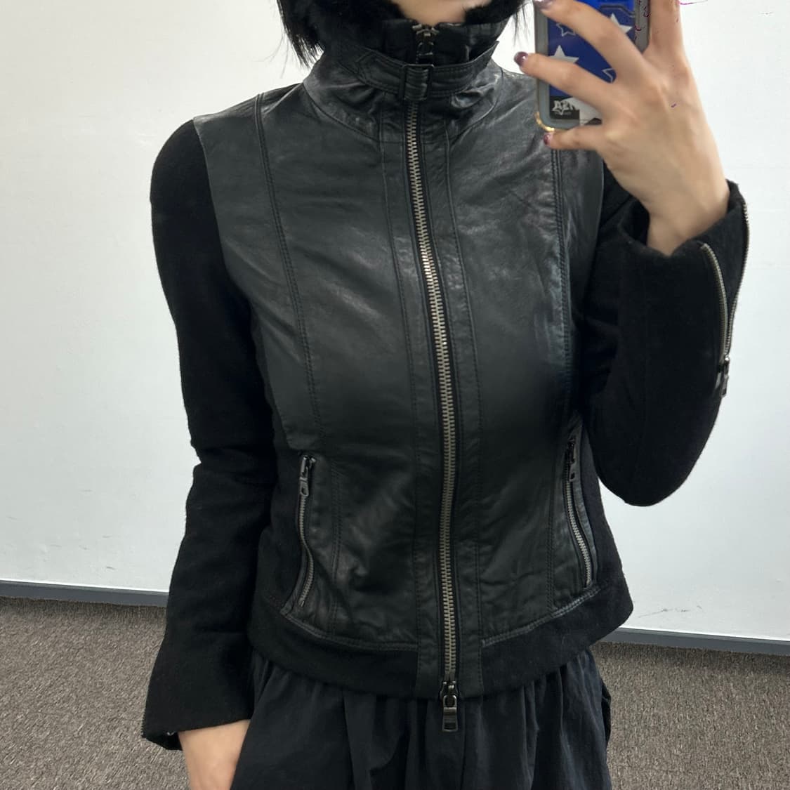 Armani 아르마니 블랙 레더 퍼 무스탕 상품이미지2