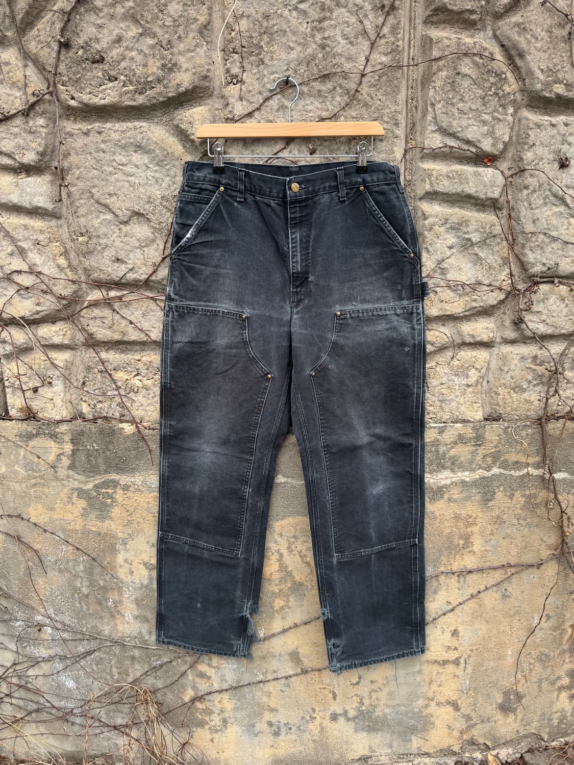 칼하트 빈티지 b01 blk 하드페이딩 카펜터 더블니 워크 팬츠 32 상품이미지1