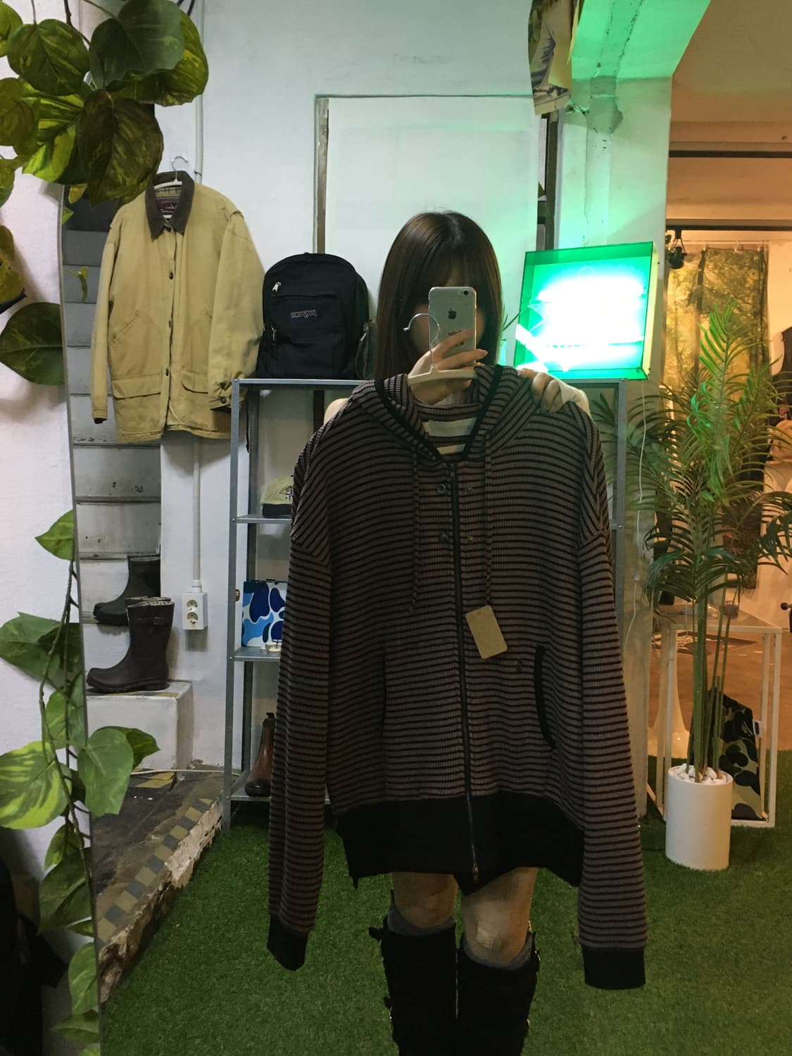 세컨모놀로그 스트라이프 와플 니트 후드 집업 상품이미지6