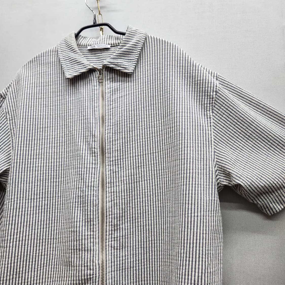 자라 스트라이프 시어서커 반팔 셔츠 집업 M(L)남여공용 상품이미지3