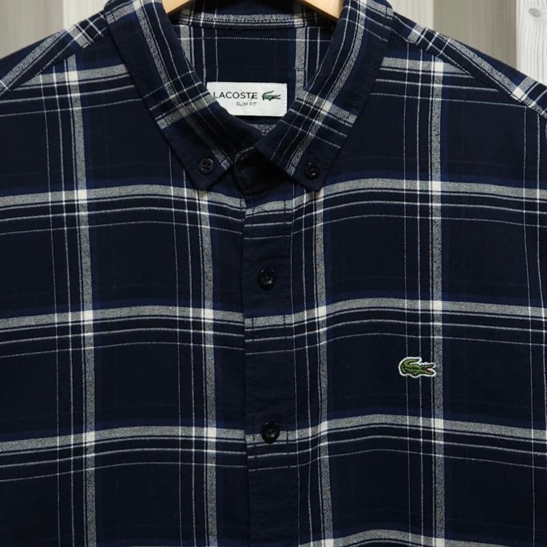 100)LACOSTE 라코스테 체크 셔츠 네이비 상품이미지2